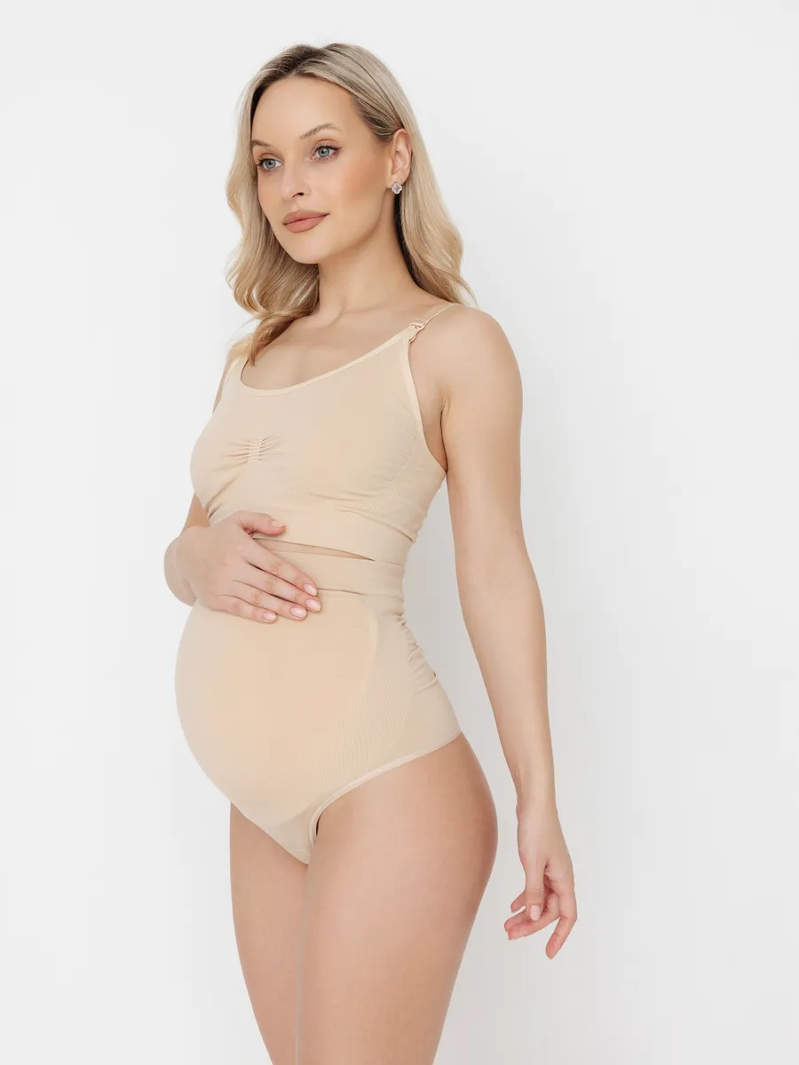 Трусы для беременных бесшовные стринги ФЭСТ/бежевый