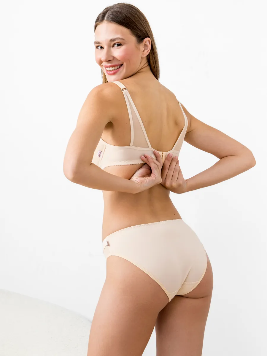 Бюстгальтер для кормления и беременных с косточками бежевый/сетка