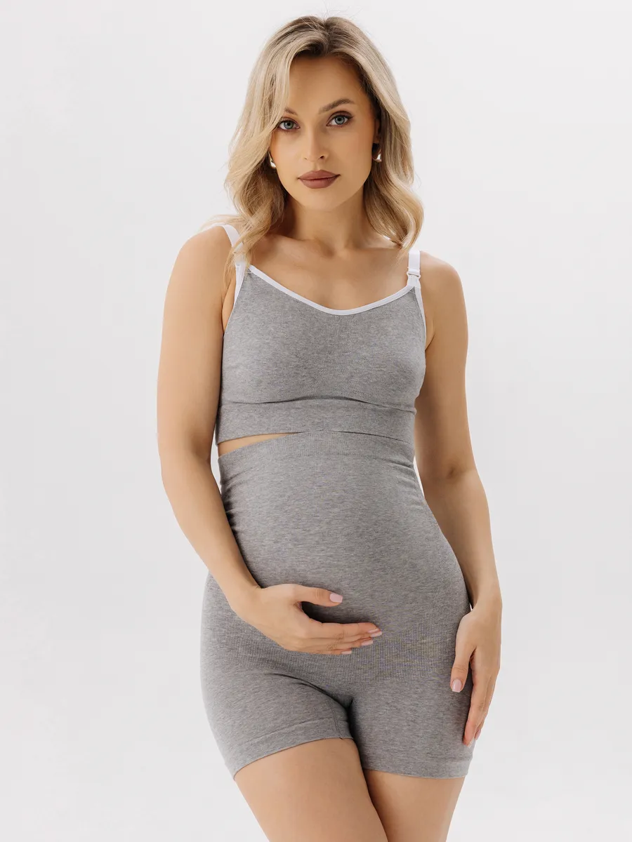 Трусы для беременных бесшовные высокие дородовые ФЭСТ/серый меланж