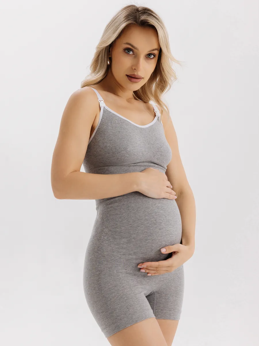 Трусы для беременных бесшовные высокие дородовые ФЭСТ/серый меланж