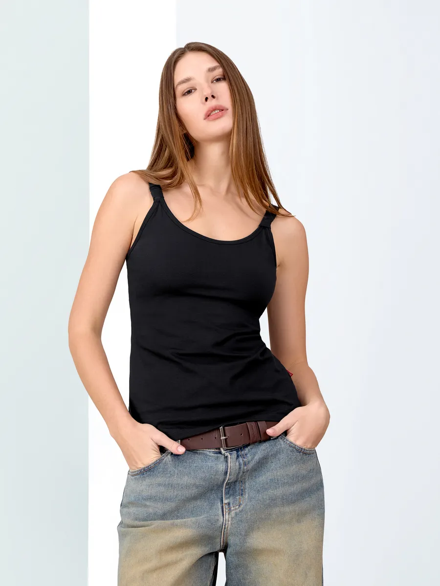 Майка для кормления грудью базовая хлопок черный