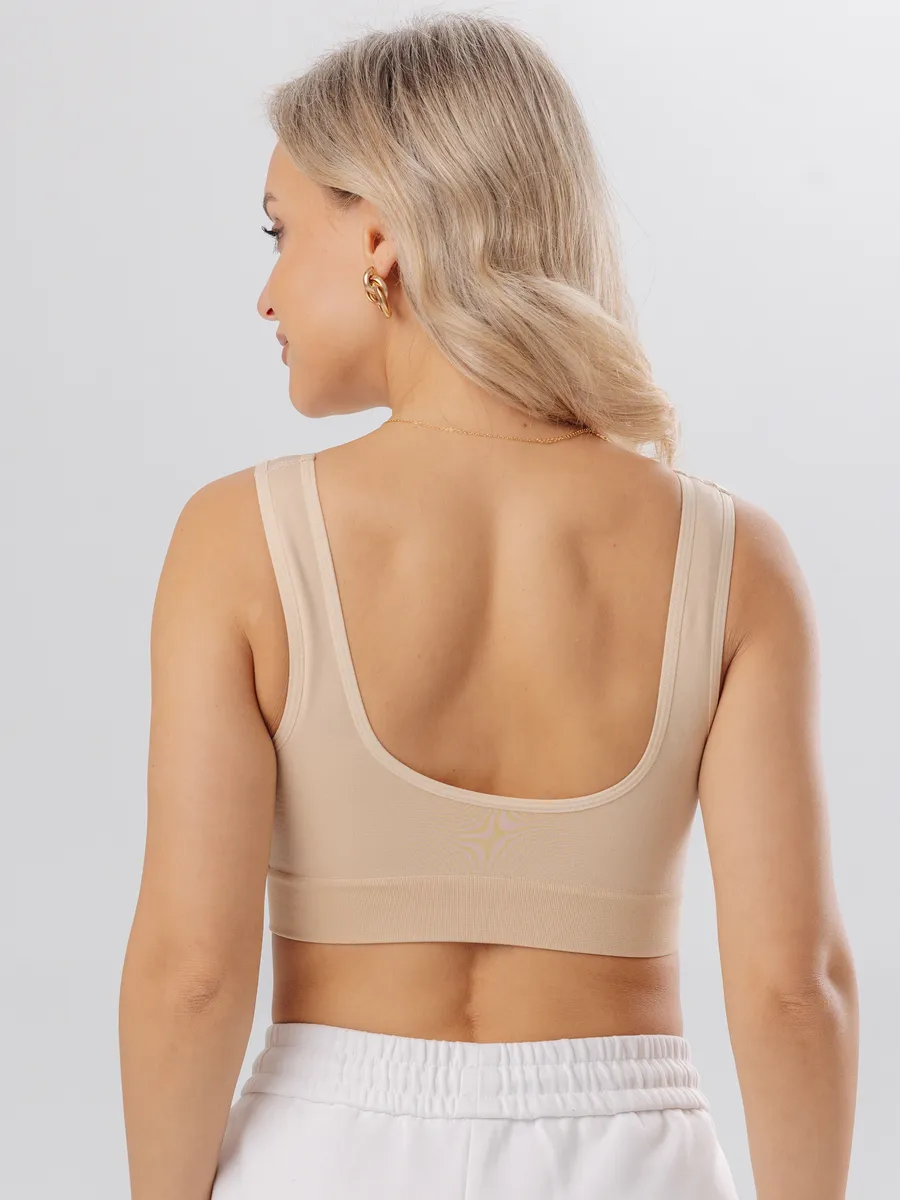 Топ бесшовный укороченный без косточек на широких бретелях ФЭСТ/бежевый