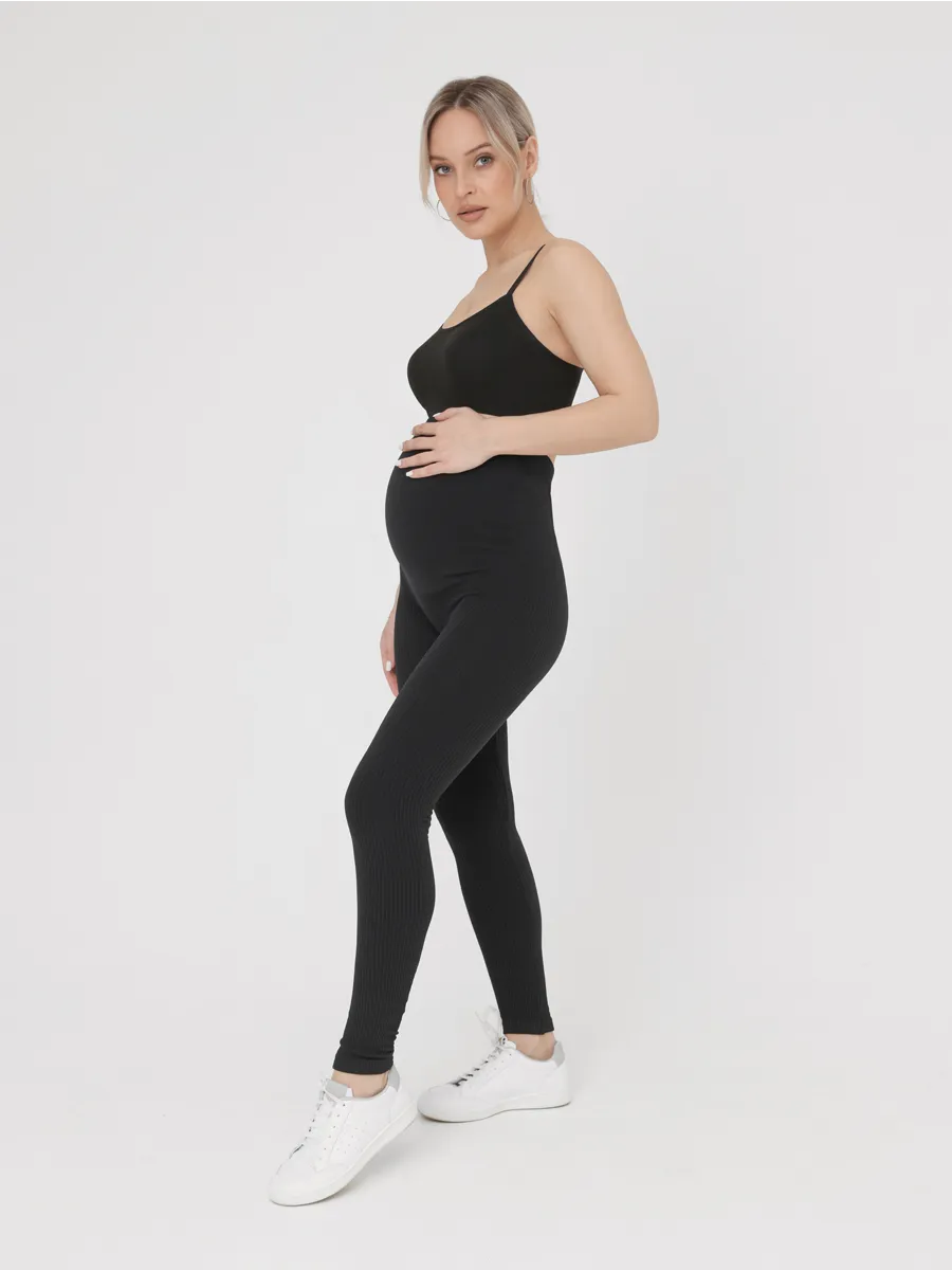 Лосины для беременных бесшовные в рубчик ФЭСТ/черный
