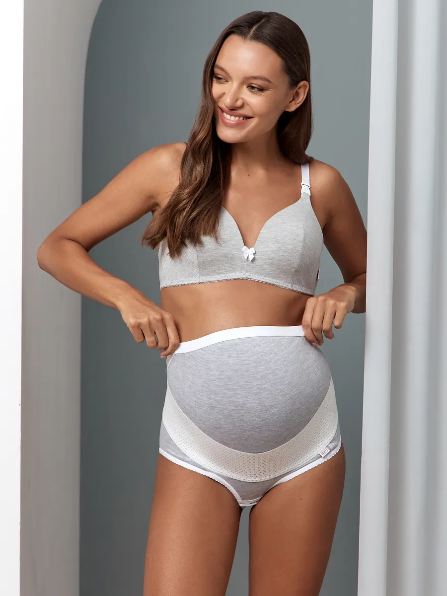 Бандаж для беременных дородовой для живота трусы серыймеланж/белый