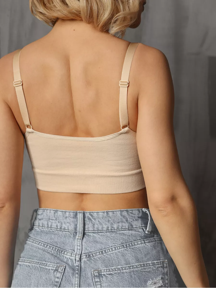 Топ бесшовный укороченный без косточек на тонких бретелях ФЭСТ/бежевый