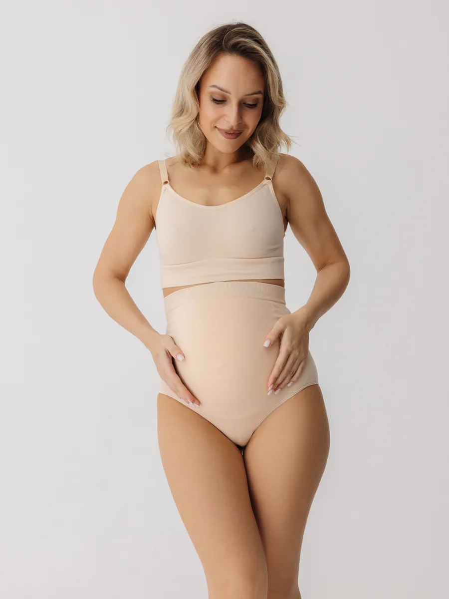 Трусы для беременных бесшовные высокие дородовые хлопок 2 шт ФЭСТ/2 шт/бежевый, черный