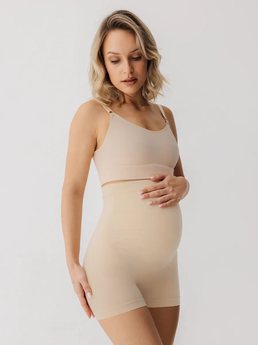 Трусы-шорты для беременных бесшовные высокие дородовые ФЭСТ/бежевый