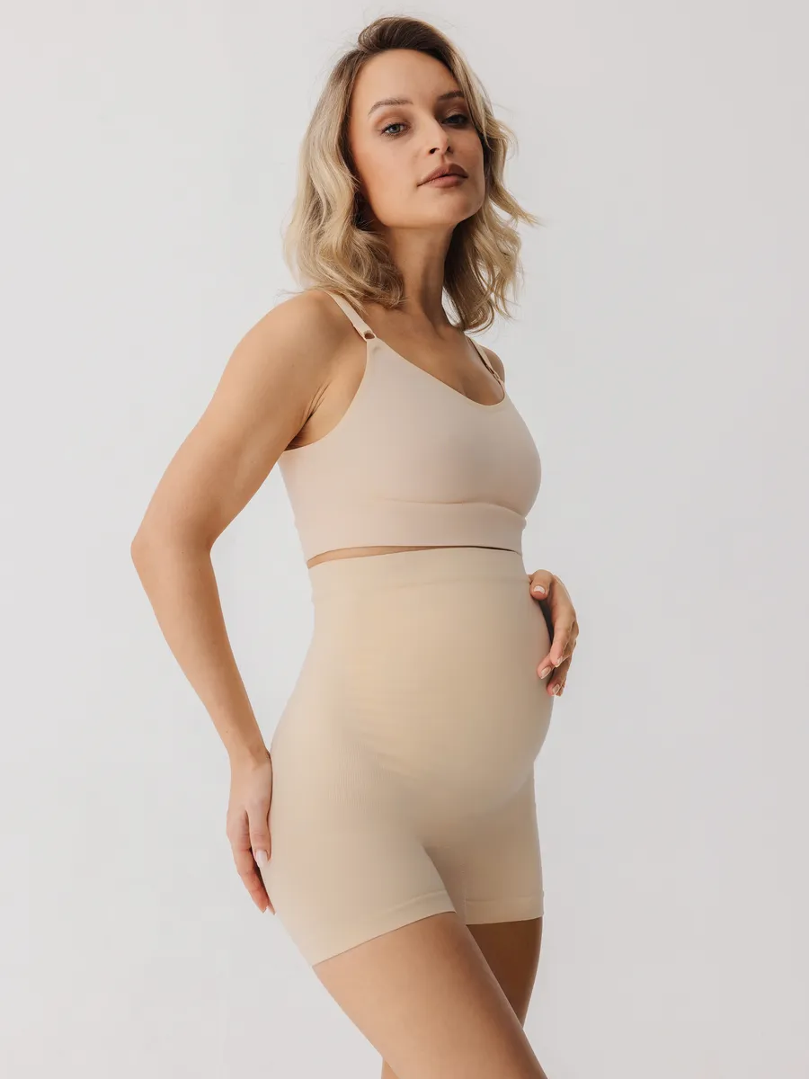 Трусы-шорты для беременных бесшовные высокие дородовые ФЭСТ/бежевый