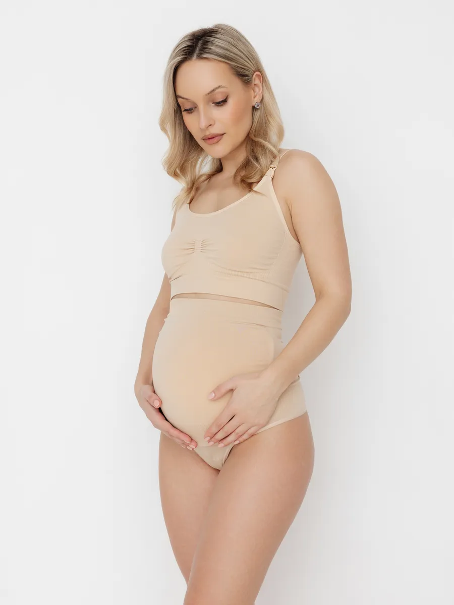 Трусы для беременных бесшовные стринги ФЭСТ/бежевый