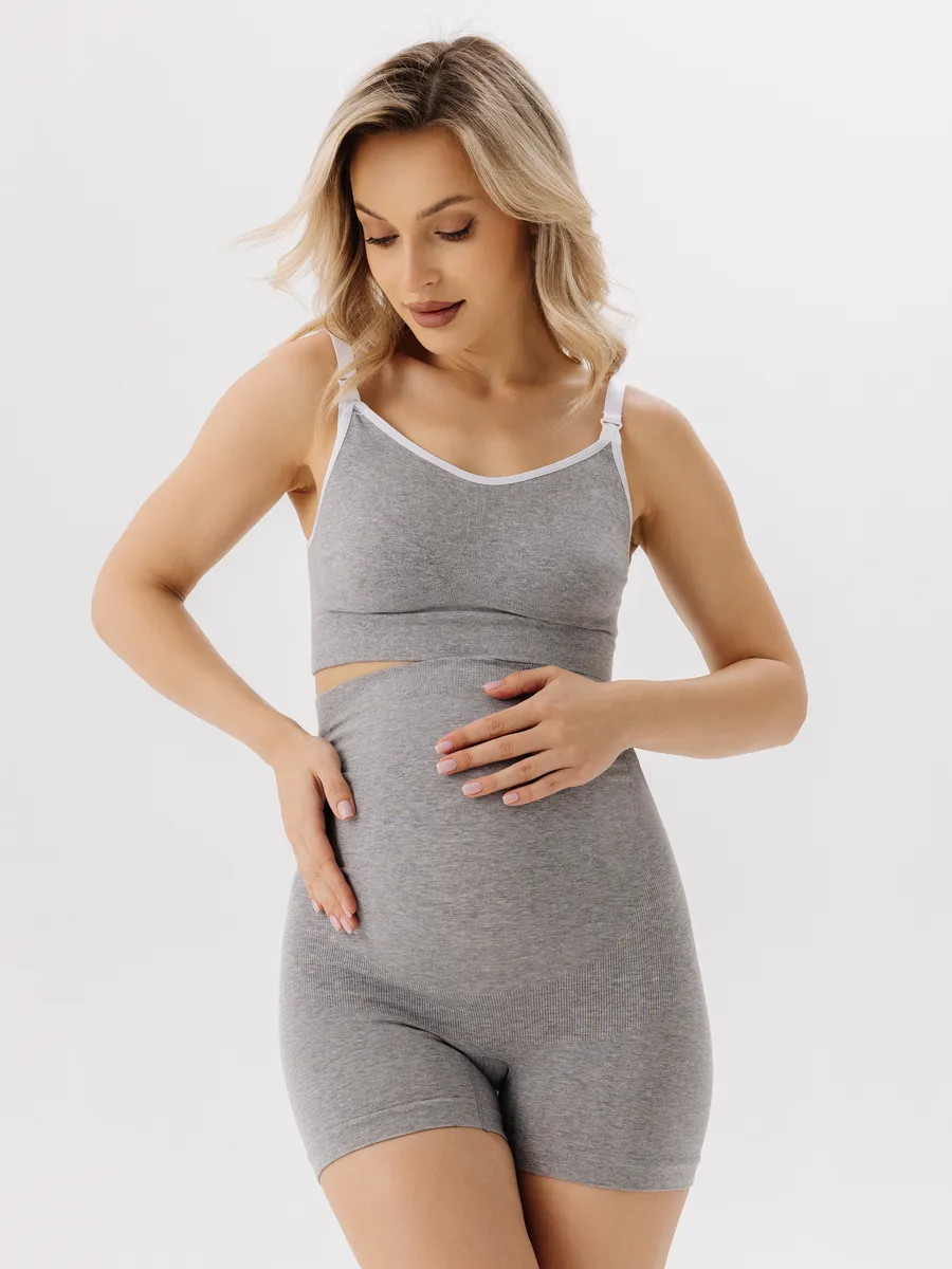 Трусы для беременных бесшовные высокие дородовые ФЭСТ/серый меланж