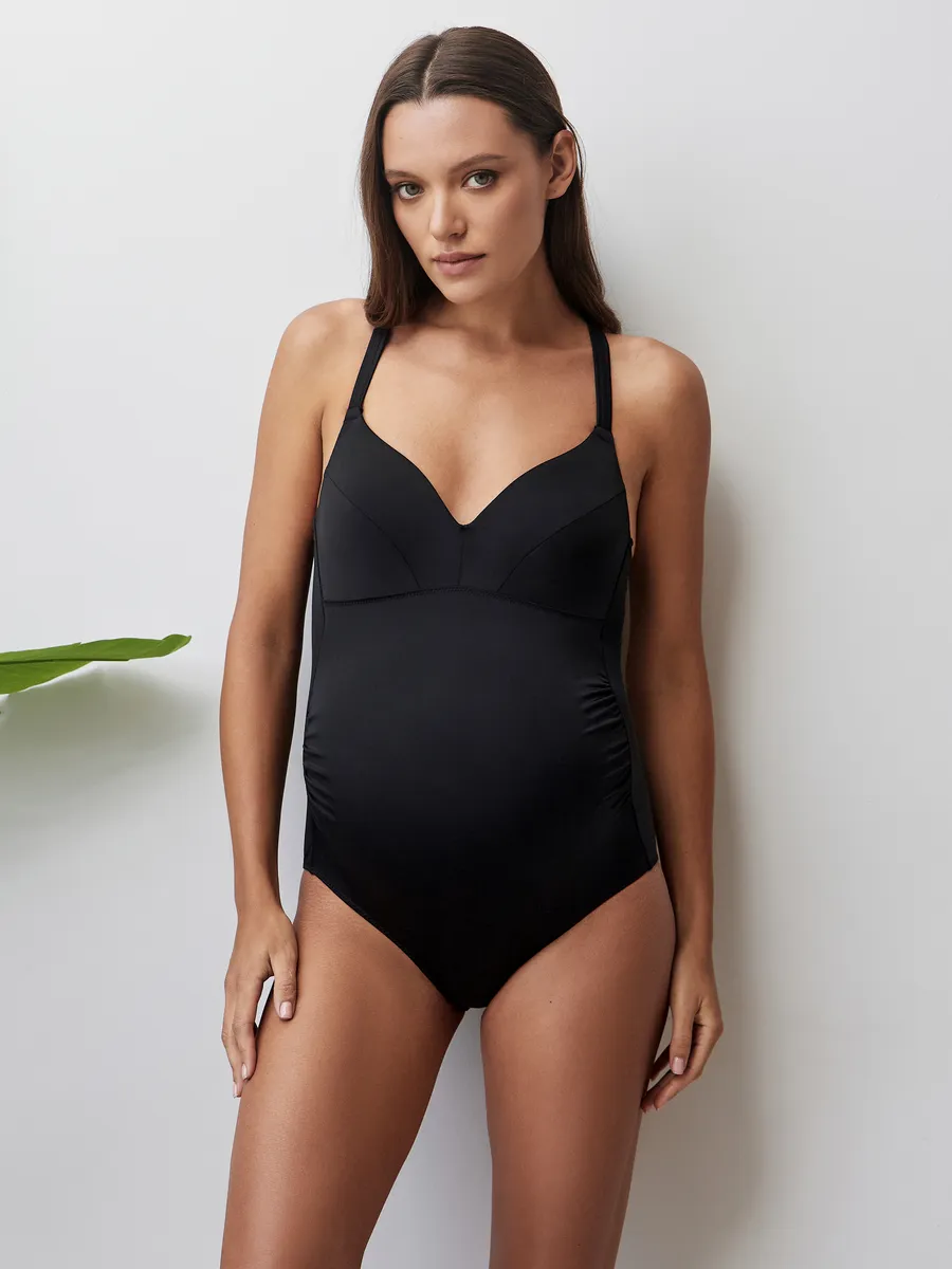 Купальник для беременных слитный для бассейна и отдыха черный