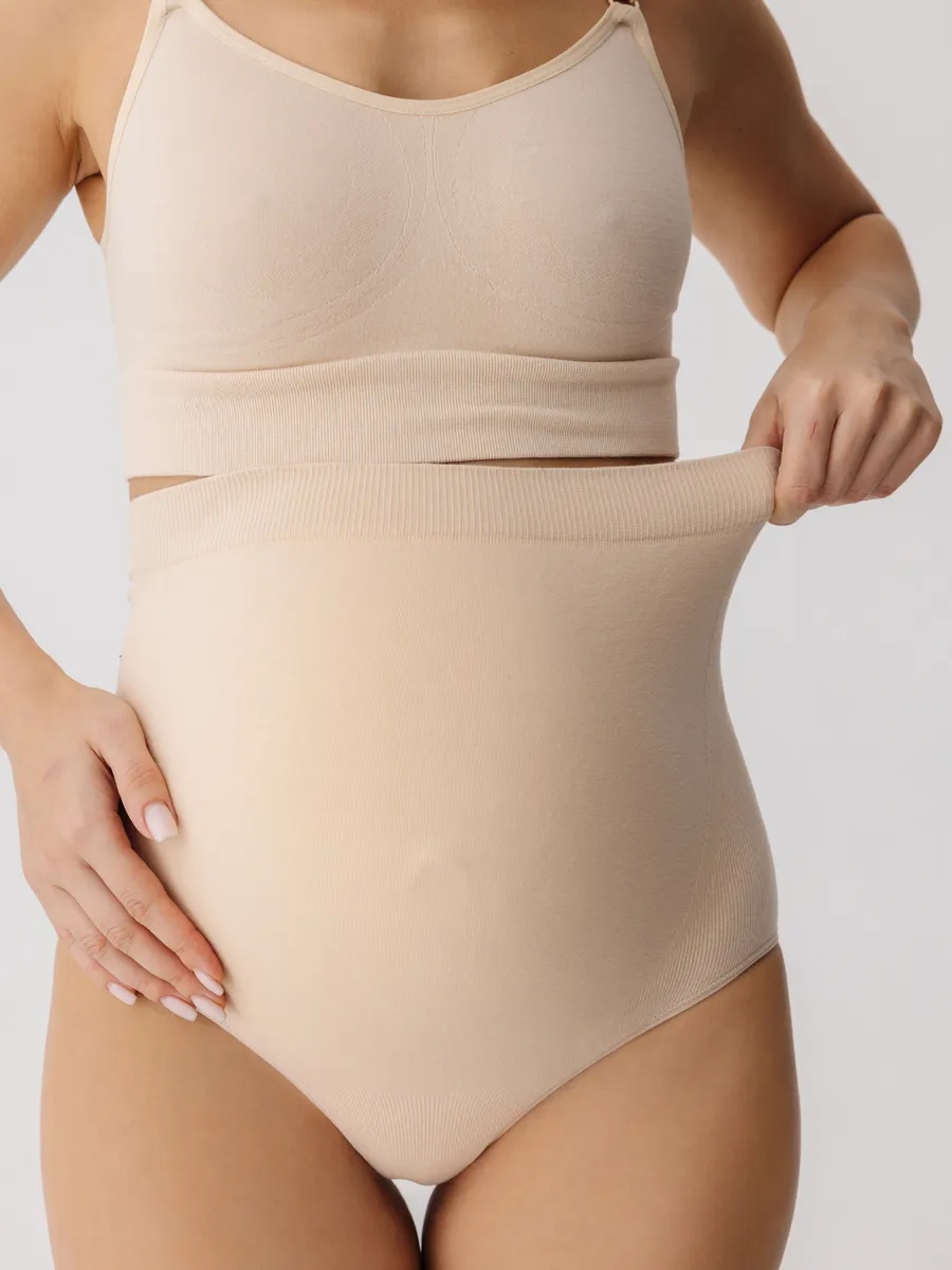 Трусы для беременных бесшовные высокие дородовые хлопок 2 шт ФЭСТ/2 шт/бежевый, черный