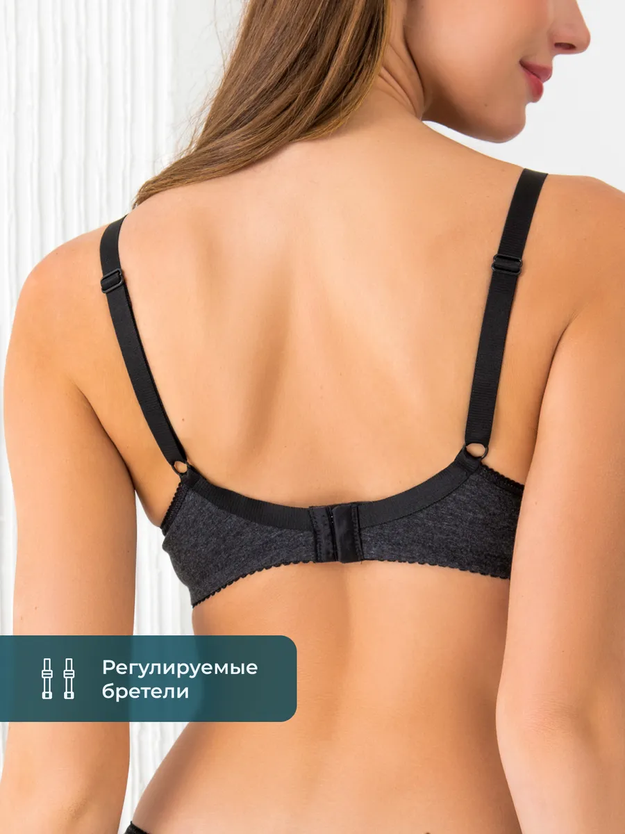 Бюстгальтер для кормления хлопок без косточек темно-серыймеланж/черный