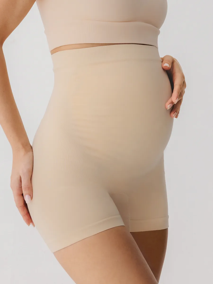 Трусы-шорты для беременных бесшовные высокие дородовые ФЭСТ/бежевый