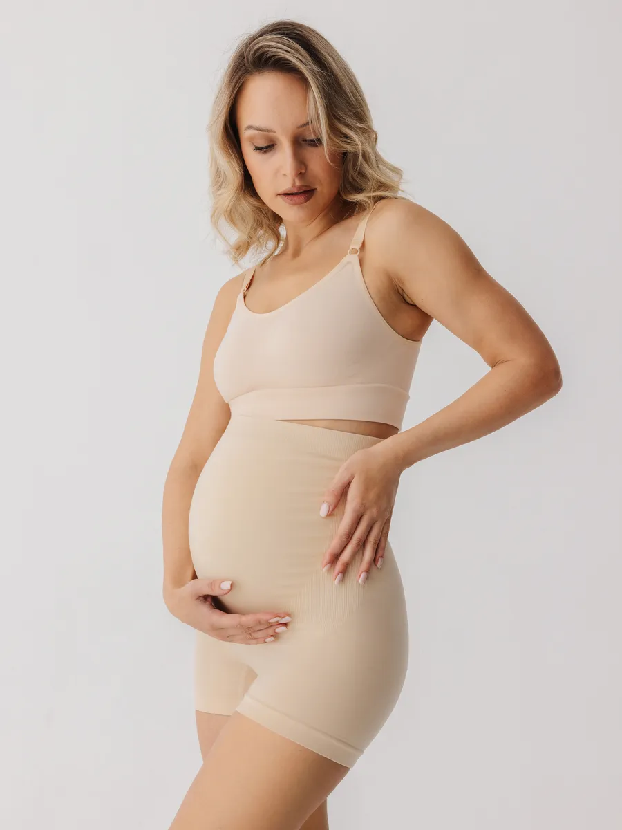 Трусы-шорты для беременных бесшовные высокие дородовые ФЭСТ/бежевый