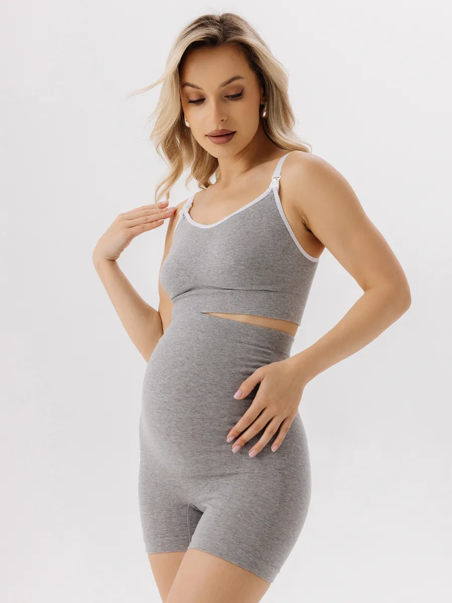 Трусы для беременных бесшовные высокие дородовые ФЭСТ/серый меланж