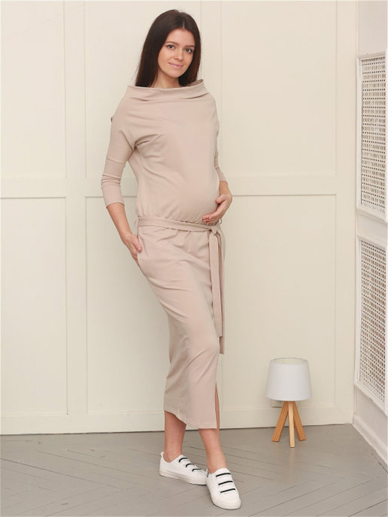 стильное платье с поясом для беременных женщин